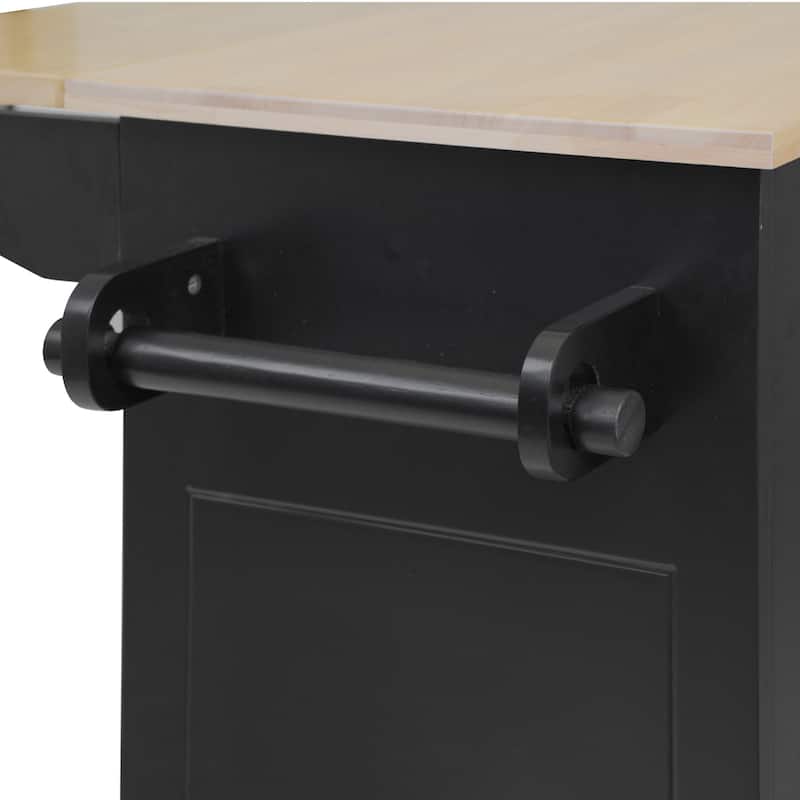 53.9" Kitchen Island with Drop Leaf & Internal Storage Rack, Mobile Large Kitchen Cart with 3 Tier Pull Out Cabinet Organizer