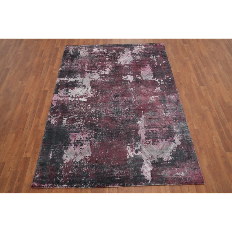 Hand Knotted Oriental Viscose Silk Carpet Modern Abstract Multi-Colored Abstract Area Rug - 7' 9'' X 5' 6''