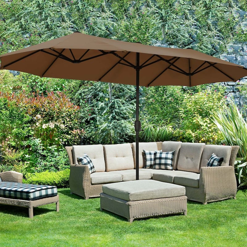 Ainfox 13Ft Large Outdoor Patio Umbrella with Crank With Base - Brown-No Base