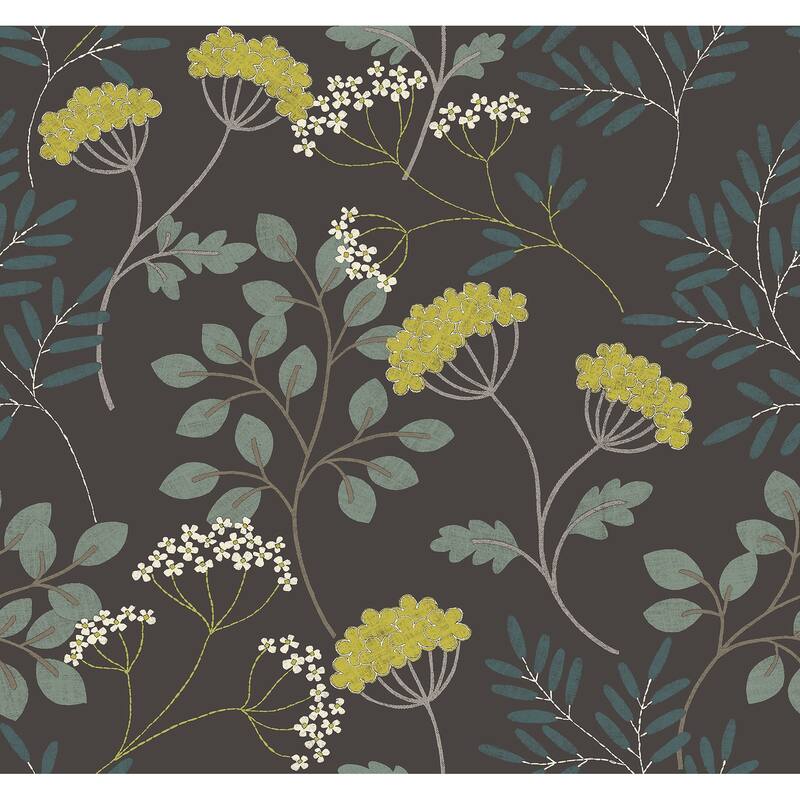 Scott Living Sorrel Black Botanical Wallpaper