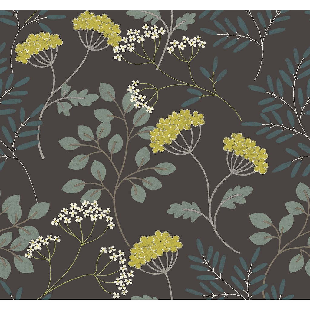 Scott Living Sorrel Black Botanical Wallpaper