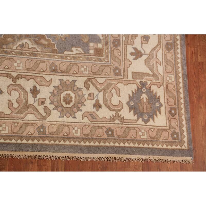 Gray Oushak Indian Area Rug Hand-Knotted Wool Carpet - 9'0"x 12'0"