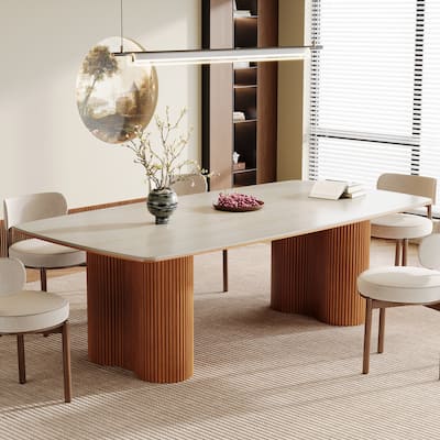 78.7" Rectangle Dining Table, Luxury Sintered Stone Kitchen Table with Solid Wood Legs