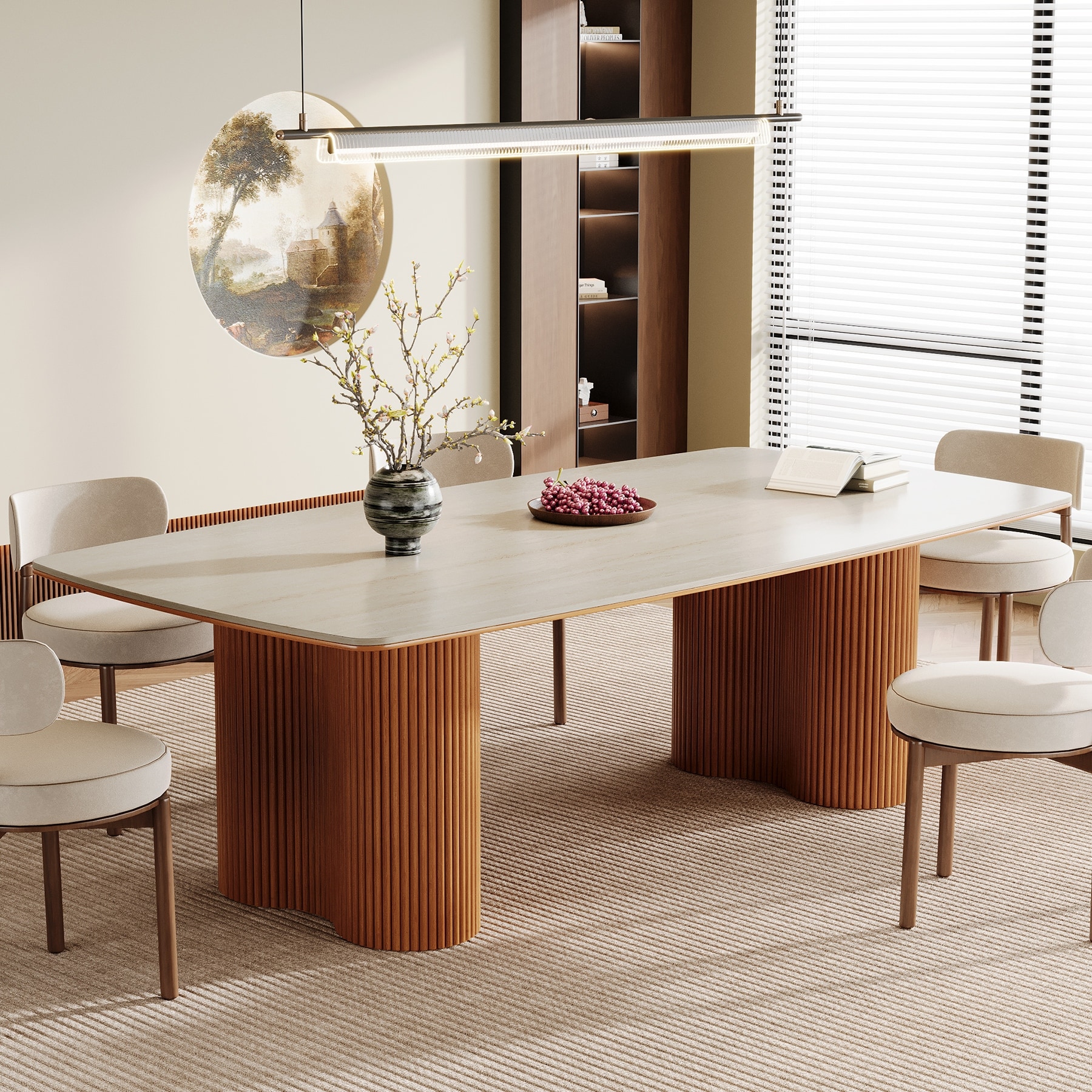 78.7" Rectangle Dining Table, Luxury Sintered Stone Kitchen Table with Solid Wood Legs