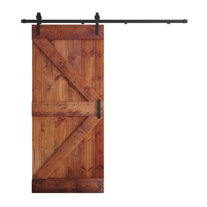 Coast Sequoia 36in x 84in K Series Pine Wood Sliding Barn Door With Hardware Kit - Red Walnut