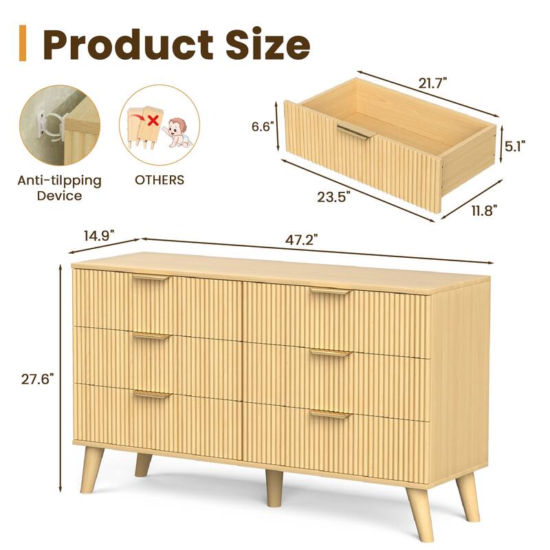 Meyreso Modern Boho Wave Wood Dresser, Wide Storage Cabinet