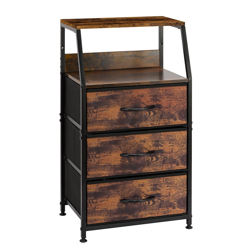 Nightstand Drawer Dresser, Vertical Side Table with Fabric Drawers - 3-drawer