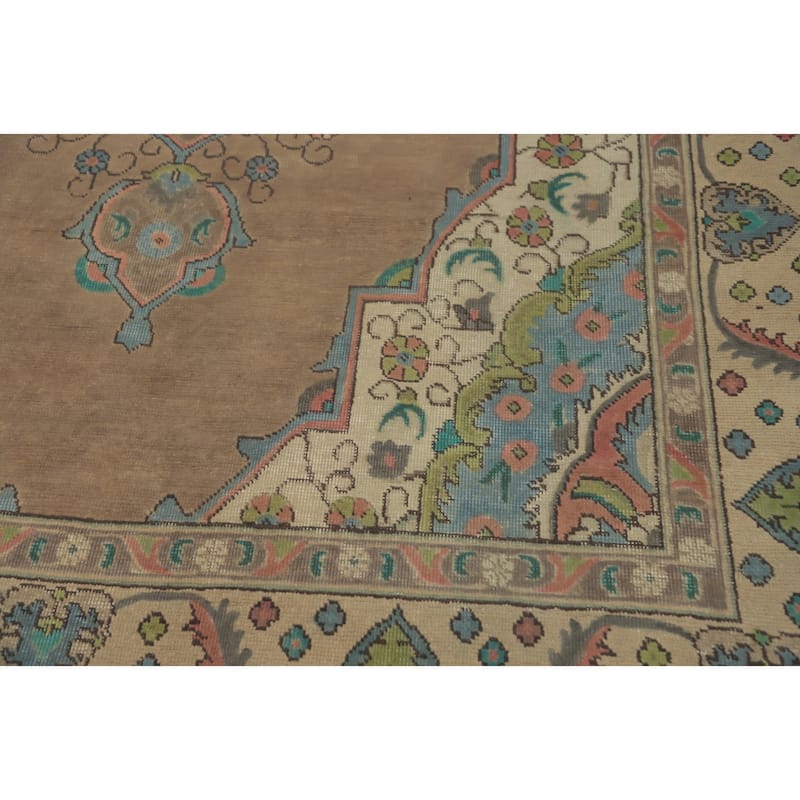 Hand Knotted Oriental 100% Wool Carpet Traditional Medallion Brown Tabriz Area Rug - 8' 11'' X 6' 5''
