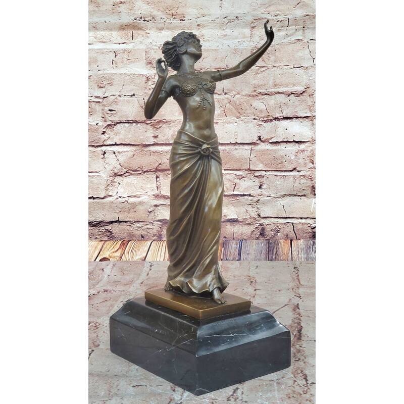 Art Deco Bronze Dancing Woman Sculpture On Marble Base Elegant Figurine