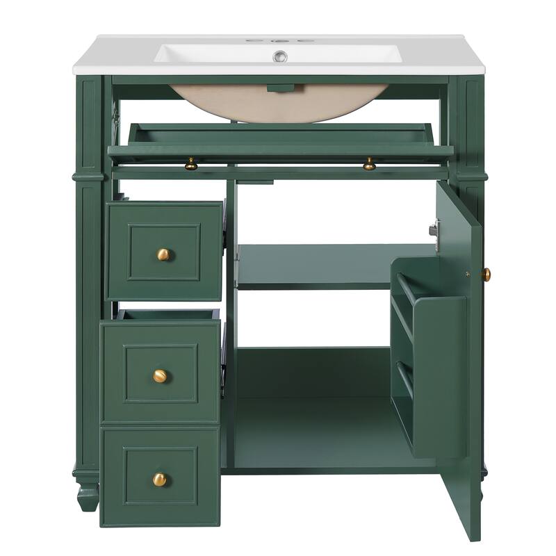 30'' Freestanding Bathroom Vanity with Single Integrated White Ceramic Sink - 30'' x 18.3'' x 33.8''