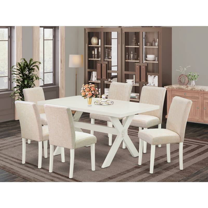 7-Piece Dinette Set - Hardwood Table & Parsons Chairs - Modern Kitchen Dining Room Furniture - 60