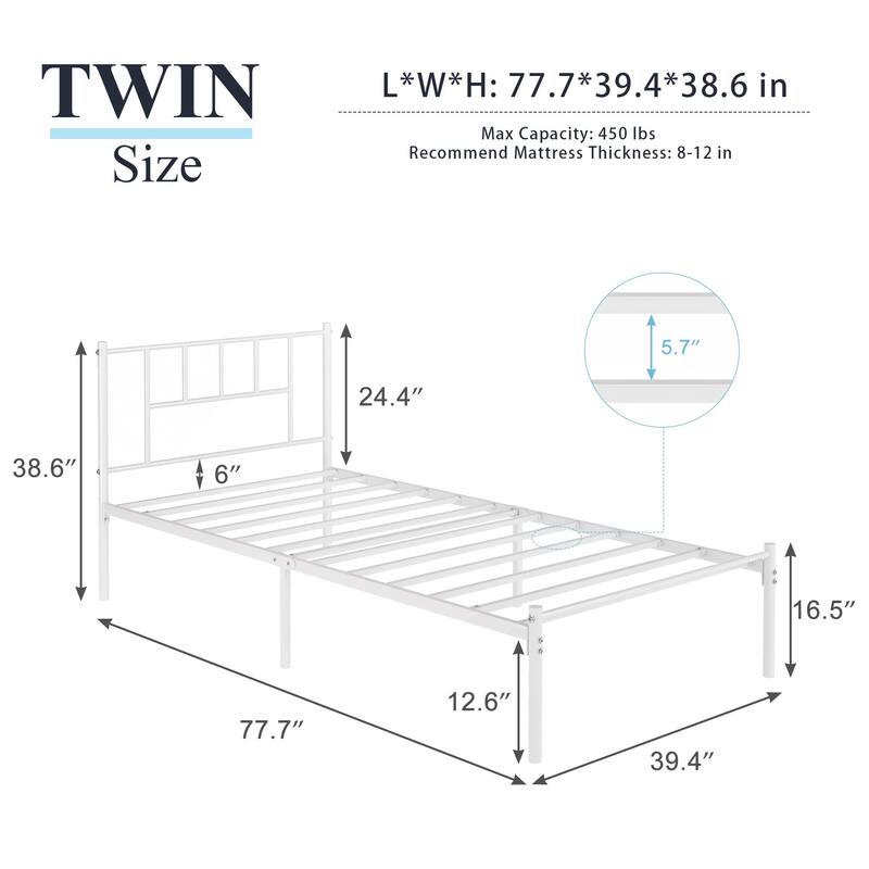 VECELO Victorian Style 14 Inch Metal Platform Bed Frame with Headboard, Heavy Duty Steel Slat Support, No Box Spring Needed
