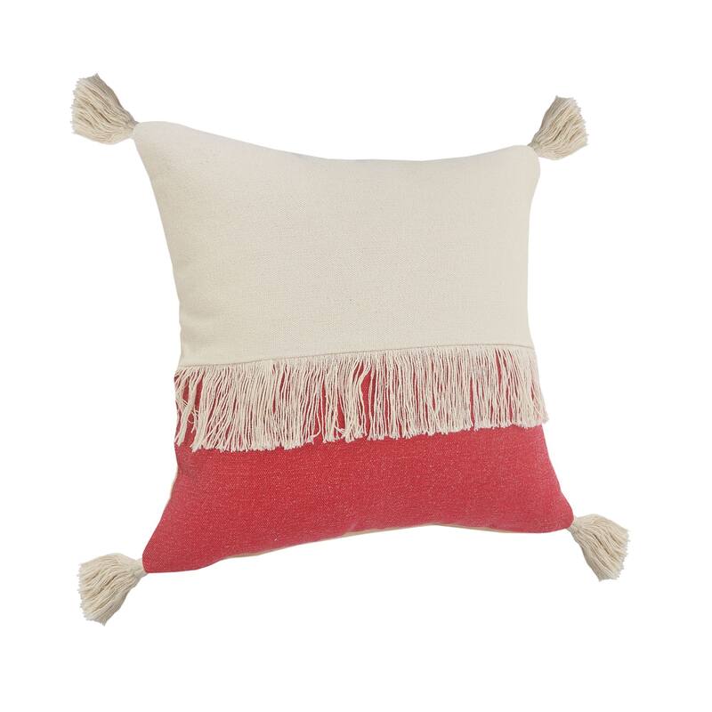 20" Raspberry Red and White Block Square Throw Pillow