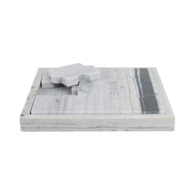 Handcrafted Banswara Stone Marble Square Puzzle Game Decor - 13" White - 13" x 13" x 1"
