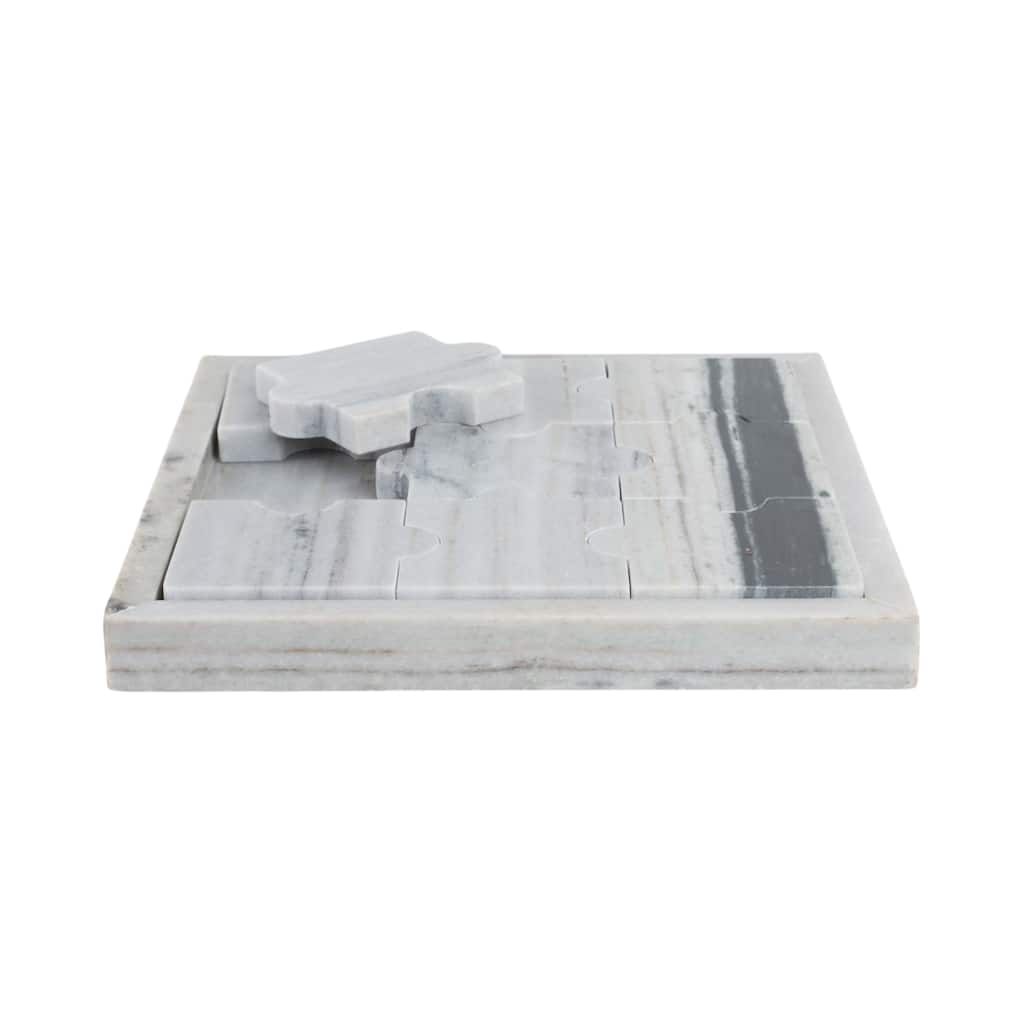 Handcrafted Banswara Stone Marble Square Puzzle Game Decor - 13" White - 13" x 13" x 1"