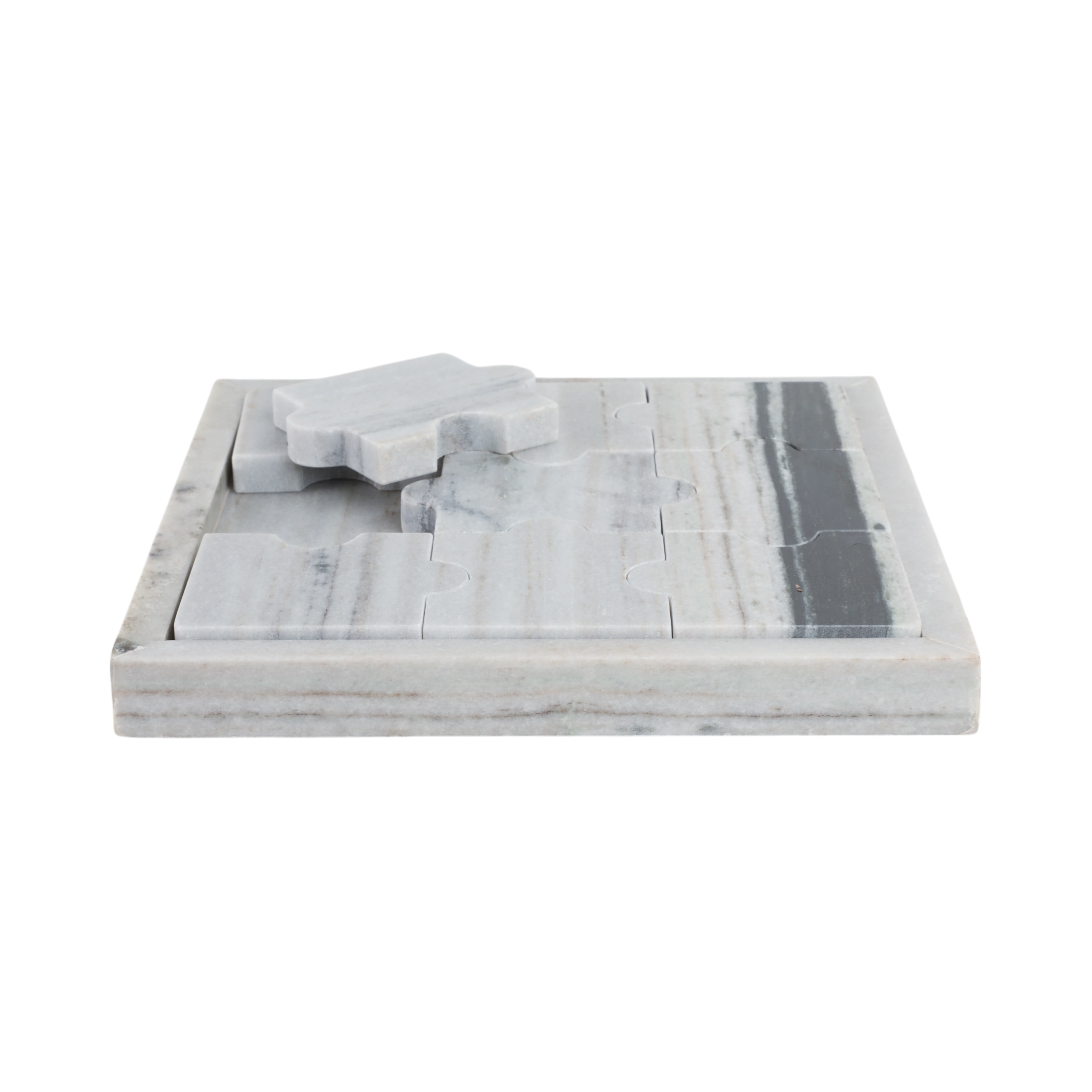 Handcrafted Banswara Stone Marble Square Puzzle Game Decor - 13" White - 13" x 13" x 1"