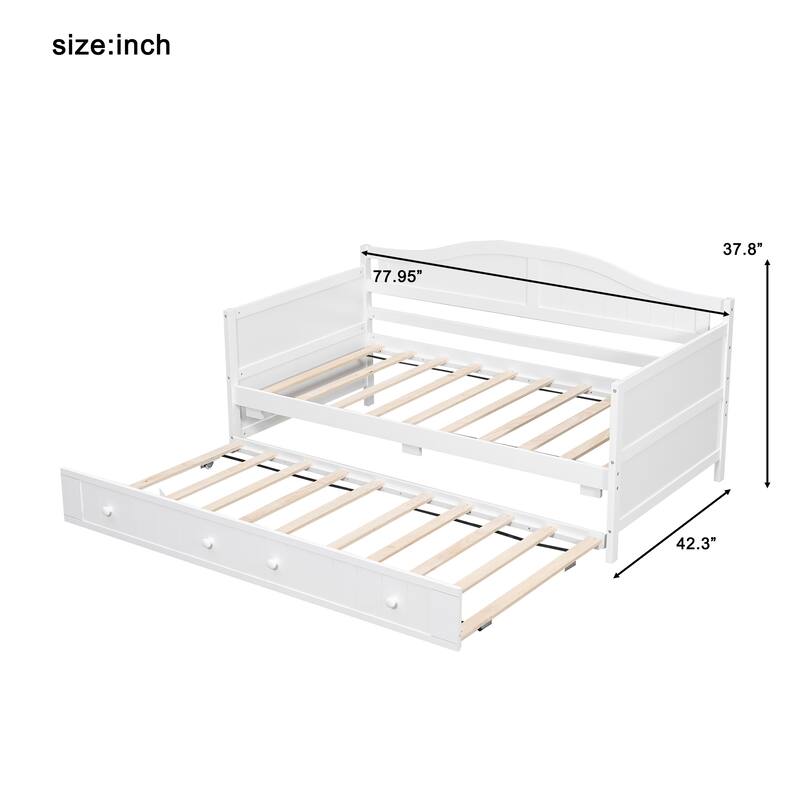 Roomfitters Wooden Twin Daybed with Trundle Bed Cottage Style Solid Pine White