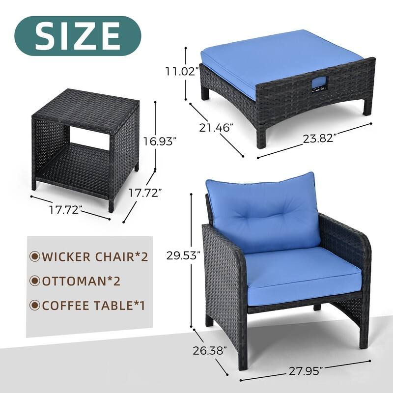 Pamapic 5-Piece Wicker Patio Conversation Set with Ottomans