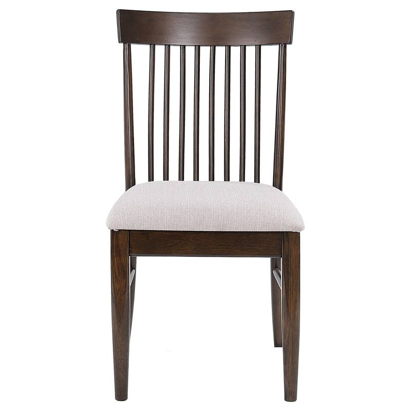 2pc Set Mid-Century Dining Side Chairs Foam Padded Seat Classic Spindle Backwood Kitchen - Dark Walnut