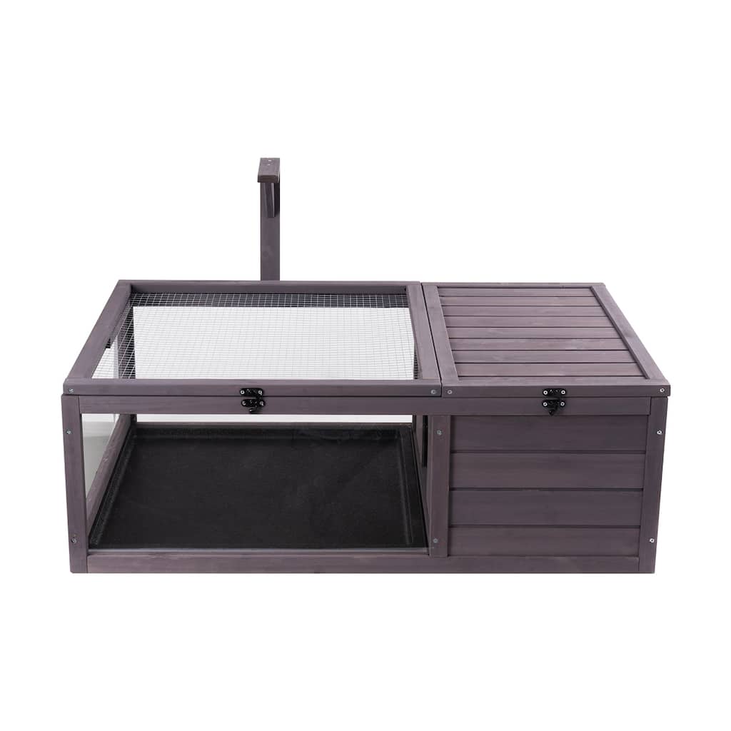 Wooden Tortoise House Habitat - 2-Room Indoor & Outdoor Shelter, 38x24x13in