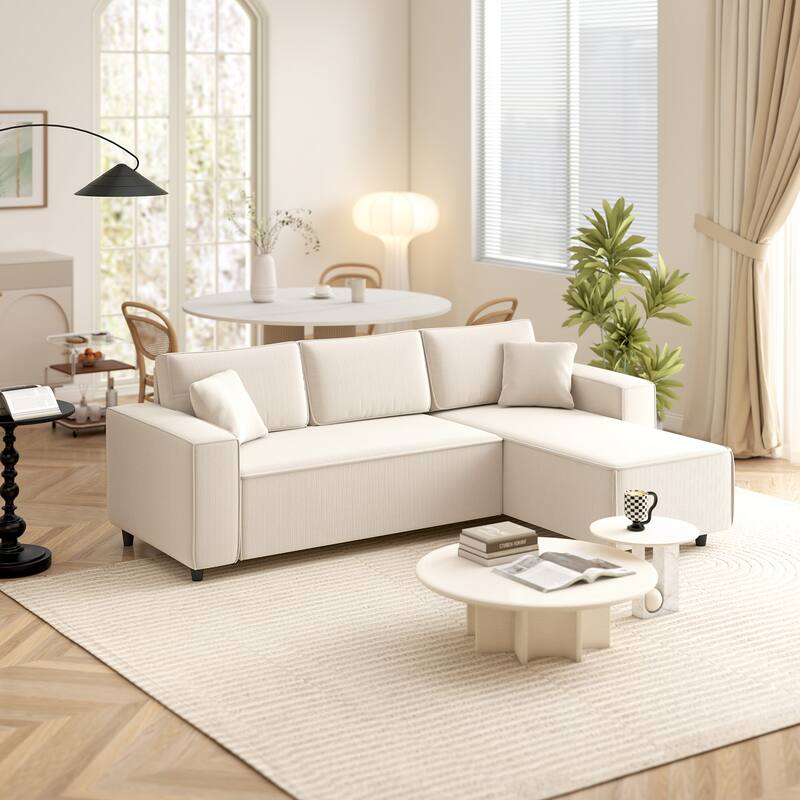 HOMCOM 95" Sectional Sofa with Reversible Chaise Lounge, L-Shaped Corner Sofa with Corduroy Fabric, Pocket Spring, 2 Pillows