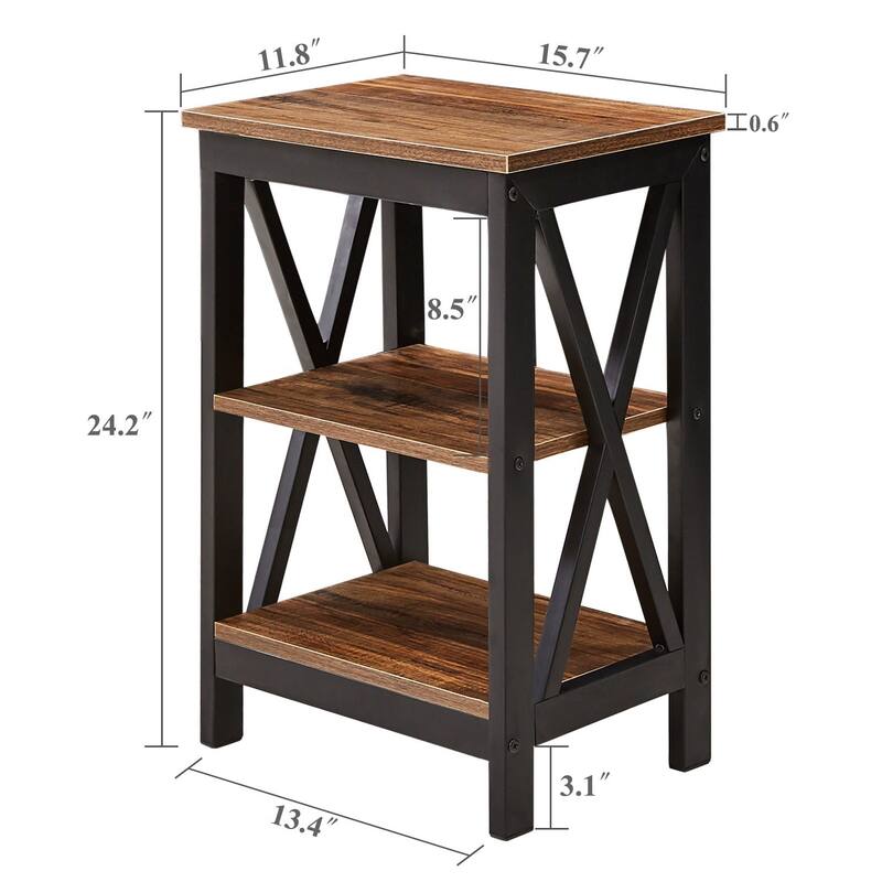 3-tier X-base End Table, Black Nightstands, Brown Nightstands, White Nightstands - 15.7''L x 11.8''W x 24.2''H
