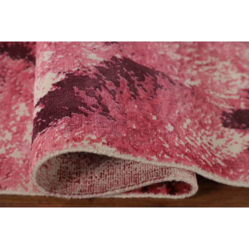 Modern Area Rug Hand-Knotted Abstract Pink Wool Carpet - 5'11"x 9'0"