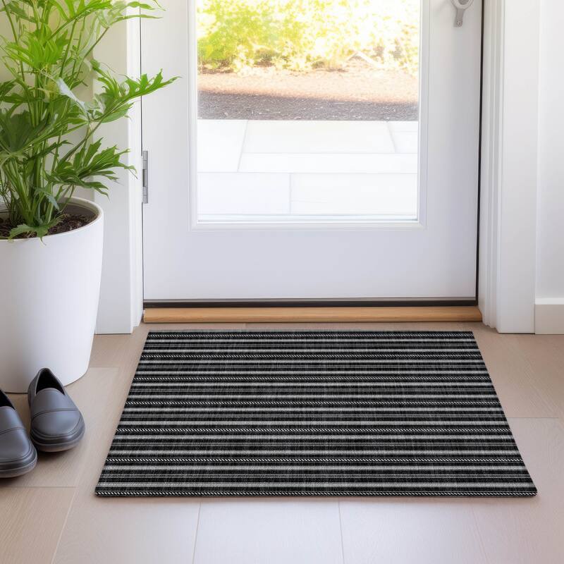 Premium Washable Super Soft Stripe Mayfield Rug - Black - 1'8" x 2'6"