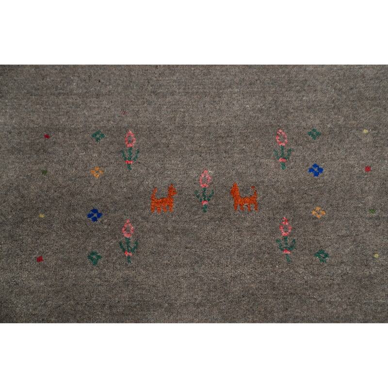 Hand Knotted Oriental 100% Wool Carpet Tribal Animal Pictorial Greys & Charcoal Gabbeh Area Rug - 12' 6'' X 9' 4''