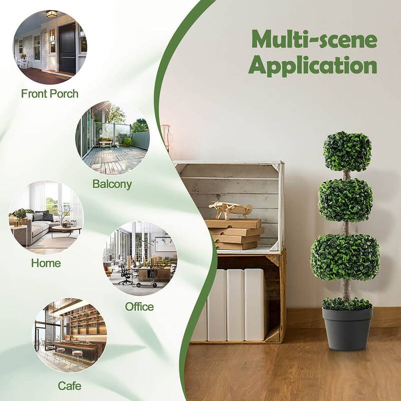 Gymax 2 PCS 35'' Artificial Boxwood Topiary Tree Faux Greenery Plant