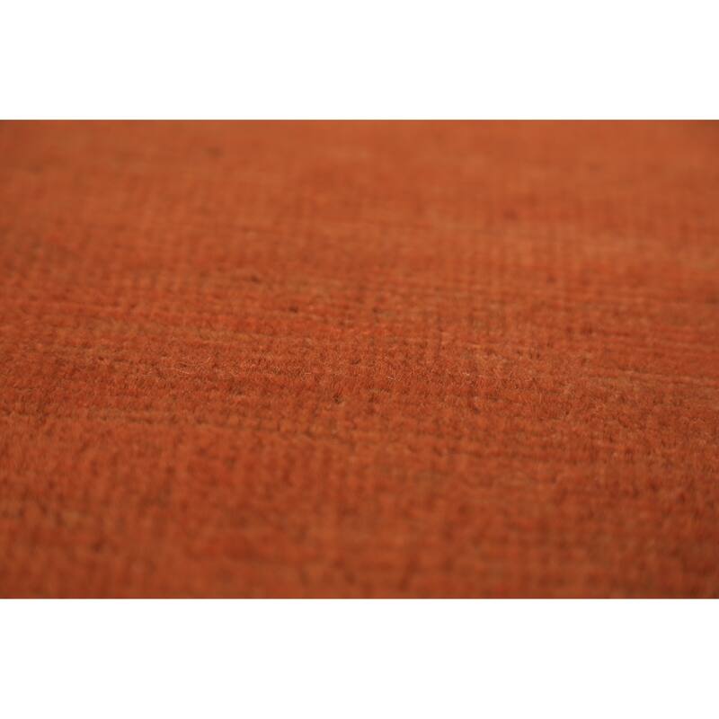 Orange Modern Gabbeh Runner Rug Hand-Knotted Solid Wool Carpet - 2'6" x 9'8"