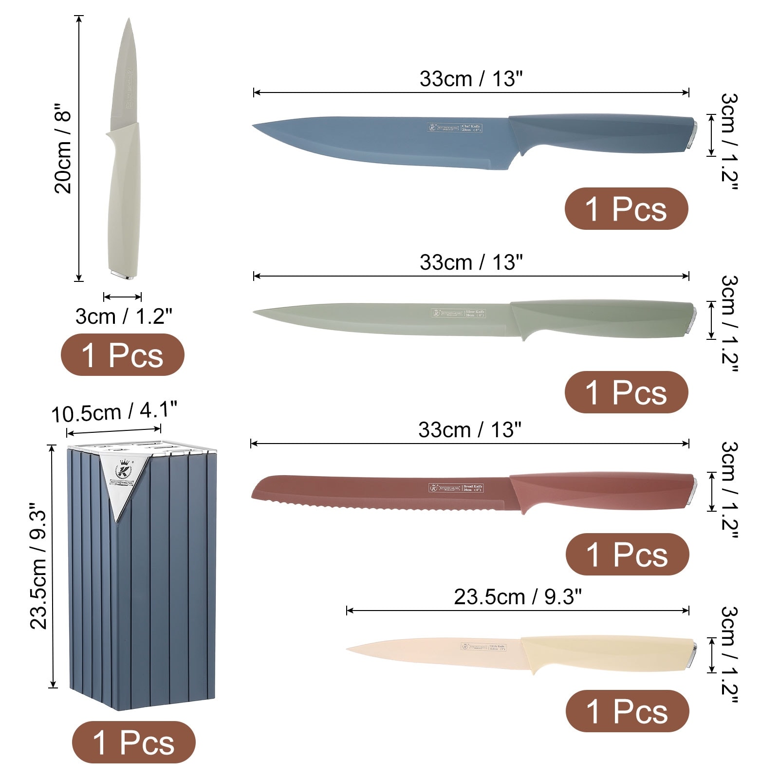 Kitchen Knife Set with Block, 6 Pcs Stainless Steel Chef Knife Set