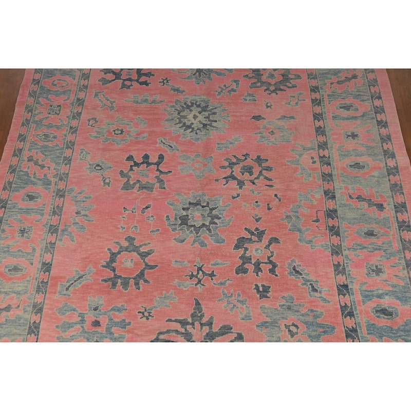 Hand Knotted Oriental 100% Wool Carpet Transitional All-Over Pink Oushak Area Rug - 12' 5'' X 9' 5''