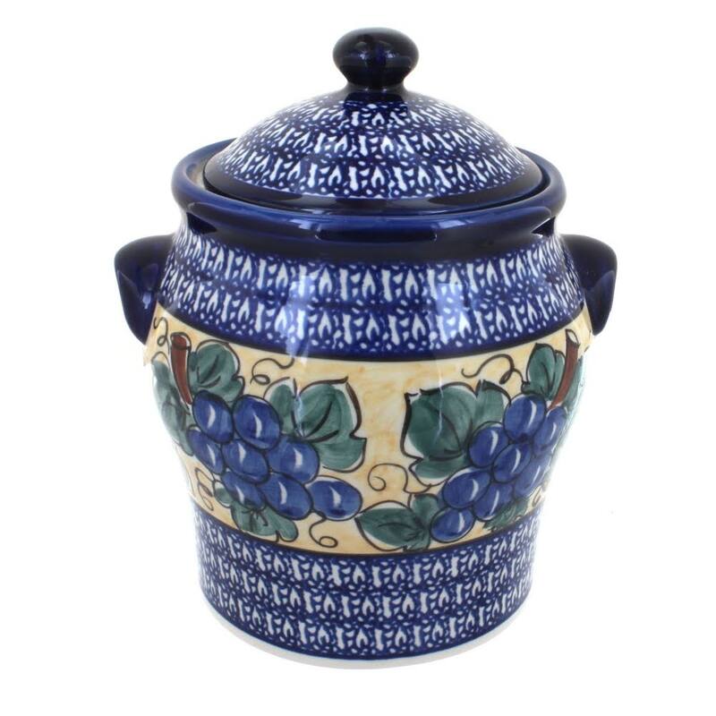 Blue Rose Polish Pottery 1100 Zaklady Large Canister - Grapes