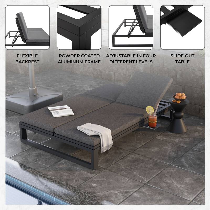 Chelsea Polyester Fabric Outdoor Lounge Chair with Four-Level Adjustable Backrest and Powder-Coated Aluminum Frame