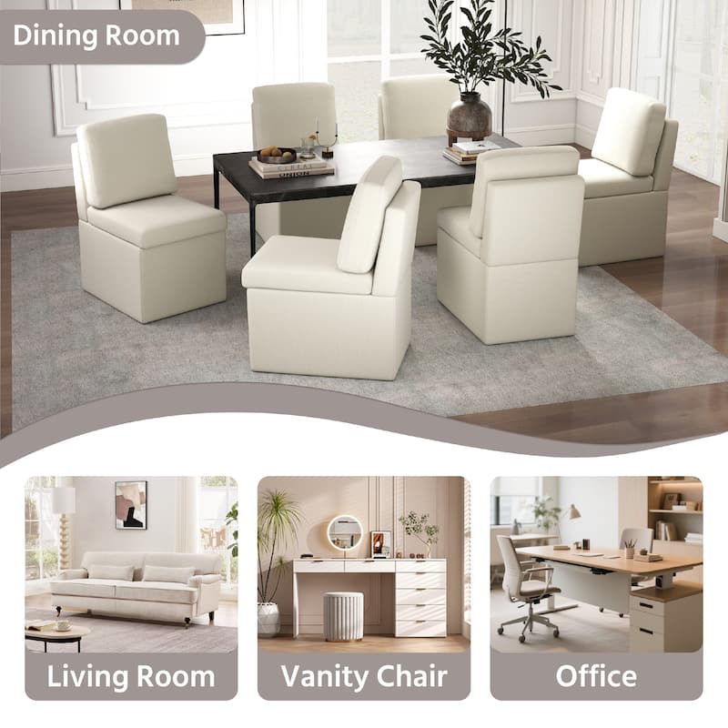 Upholstered Dining Chair with Under Seat Storage- Armless
