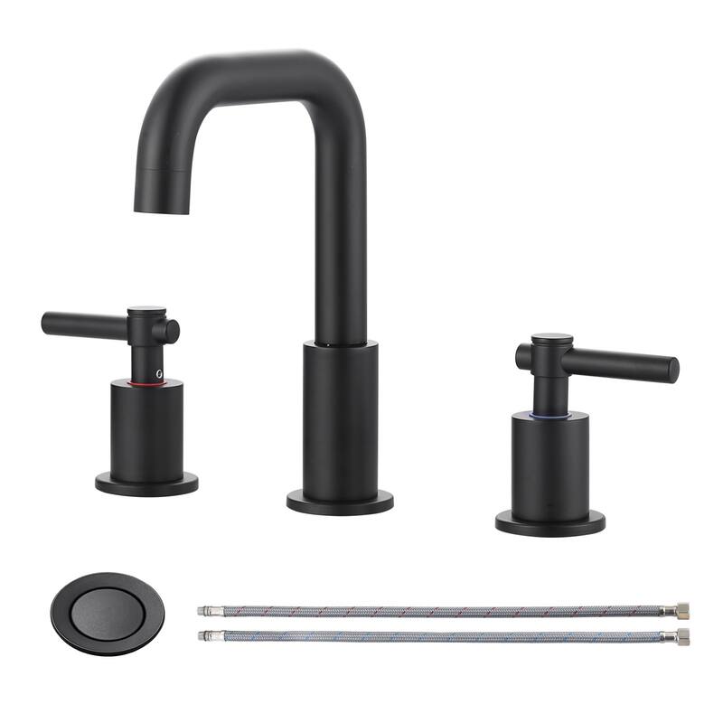 WOWOW 8 in. Widespread Double Handle Bathroom Faucet - Matte Black