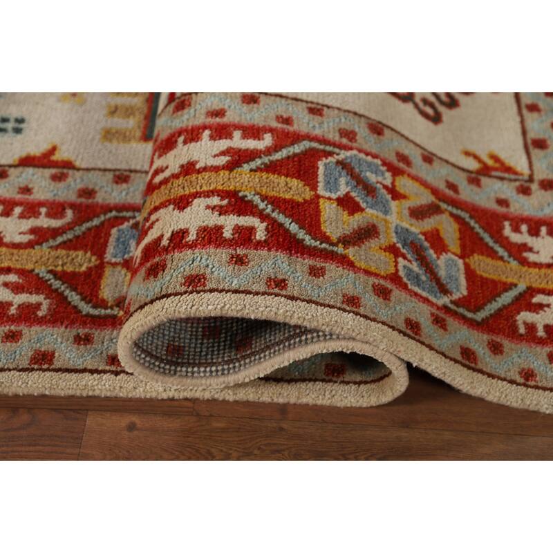 Geometric Heriz Serapi Indian Area Rug Hand-Knotted Wool Carpet - 8'11" x 12'0"