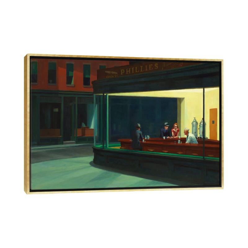 iCanvas "Nighthawks, 1942" by Edward Hopper Framed Canvas Print - Gold - 26x40