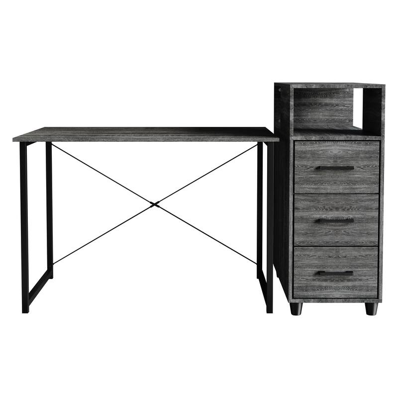 CraftPorch Shabby Chic Writing Desk with Side Cabinet - Dark Grey