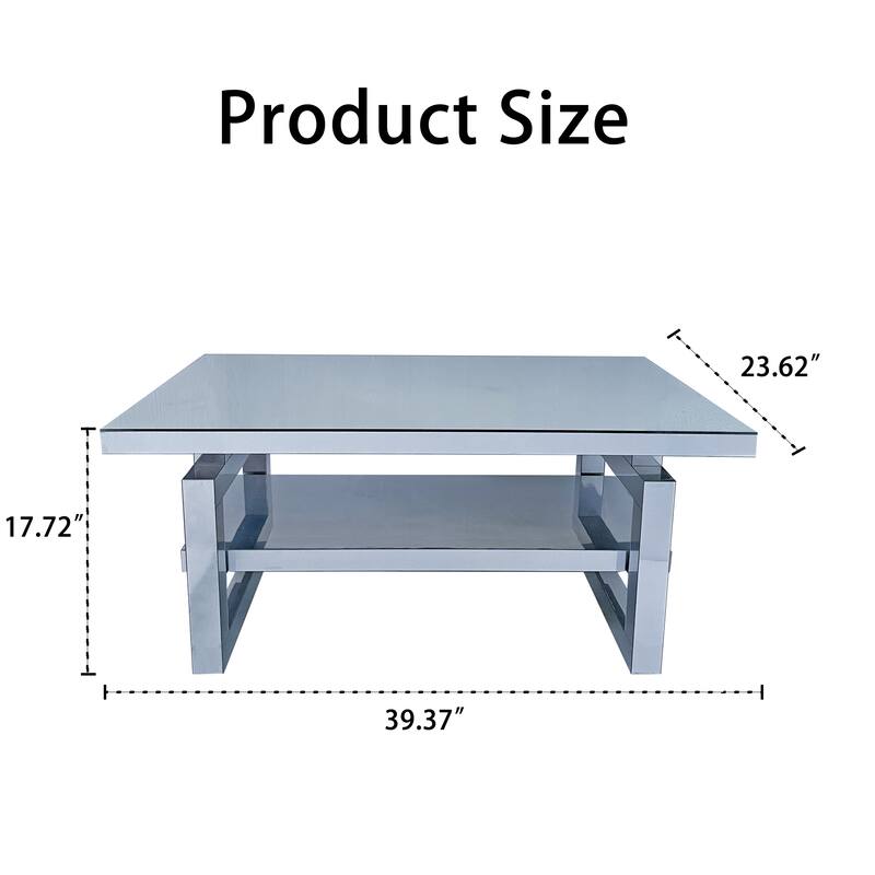Full-mirror Coffee Table Rectangular Center Table with Open Shelf