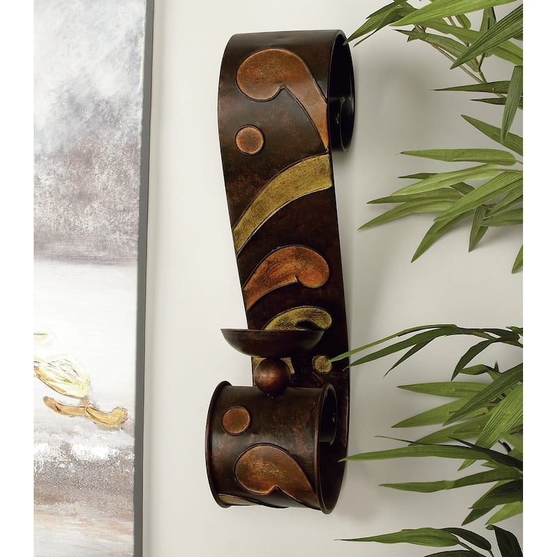 Black Metal 2 Candle Wall Sconce (Set of 2) - 5 x 7 x 19