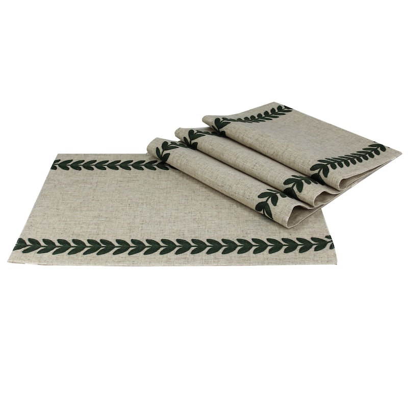 Truesdale Floral Embroidered Placemats 14 by 20-Inch, Set of 4,Pine Green