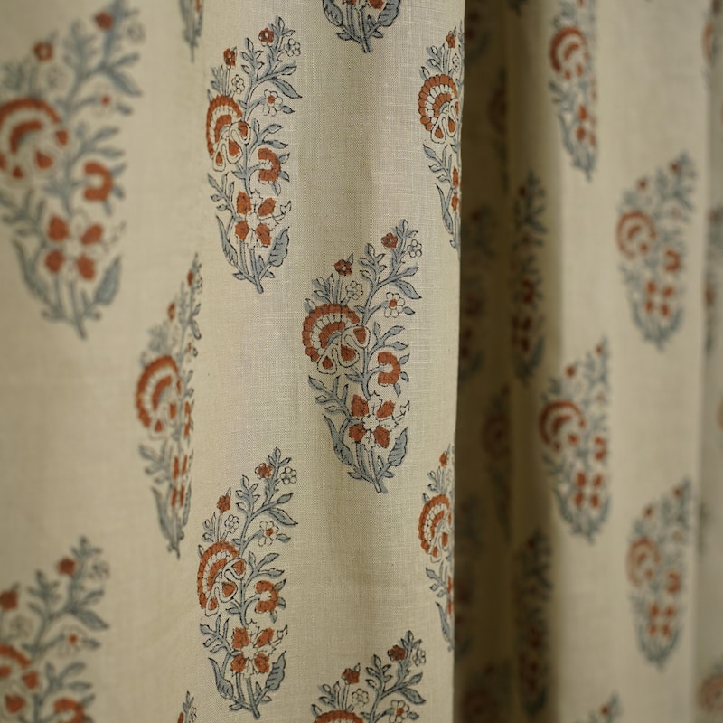 Fabdivine Block Print Curtain or Drape Decorative Home Accent Bed or Living Room