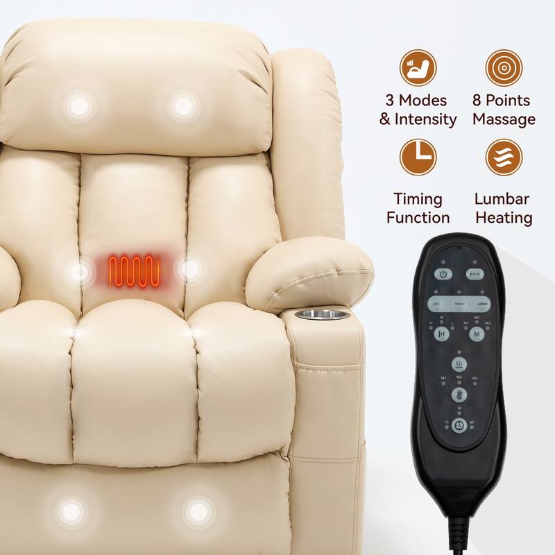 Dual Motor Faux Leather Power Lift Recliner Chair for Adult, Lazy Single Recliner Sofa w/Massage and Lumbar Heat & Cup Holders