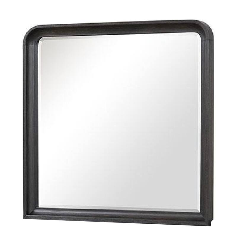 Osko 42 Inch Dresser Mirror, Rounded Edges, Black Poplar Wood