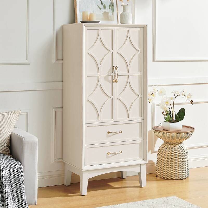 Retro Storage Cabinet with Doors and Drawers for Entryway Hallway Living Room Kitchen - White