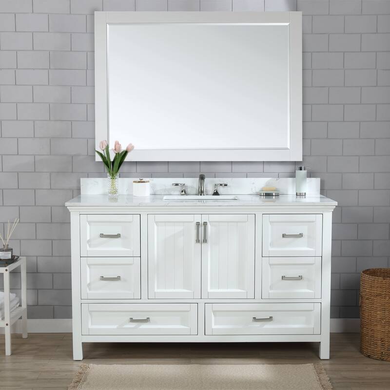 Altair Isla Single Bathroom Vanity Set and Aosta White Countertop with Mirror