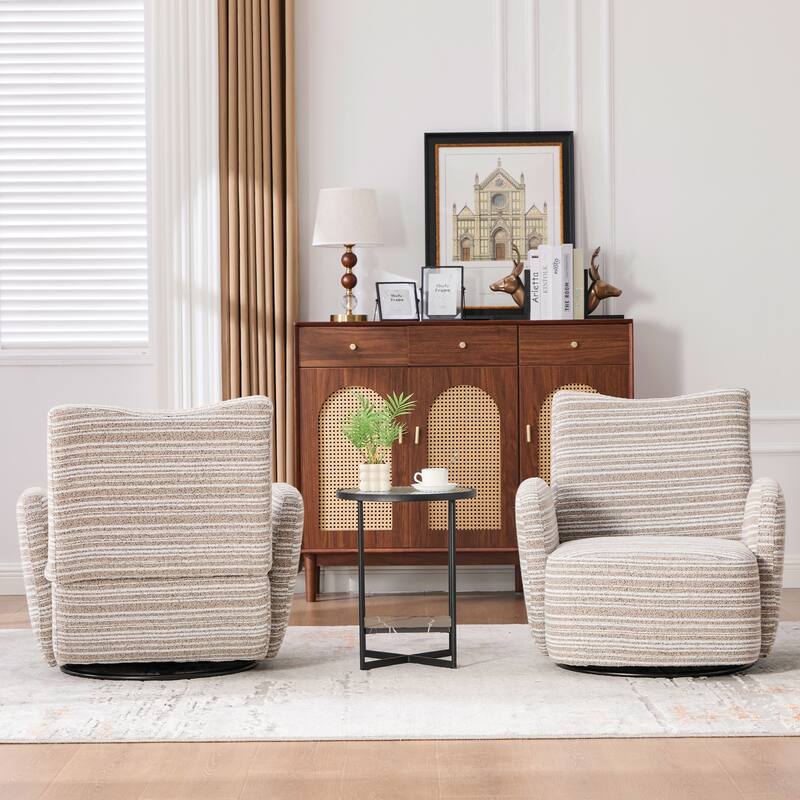 Swivel Striped Accent Chair with Metal Base, Modern Arm Chair for Living Room, Fabric Club Single Sofa Chair