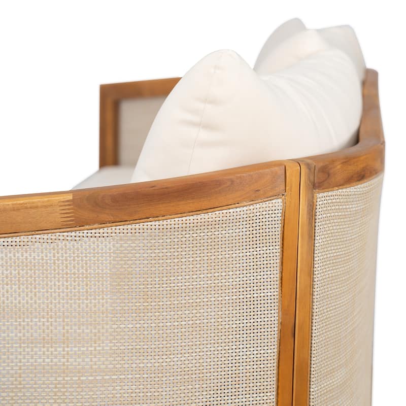 Roomfitters Outdoor Acacia Wood 3 Seater Sofa with Cushions, Patio Lounge Furniture, Beige
